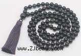 GMN822 Hand-knotted 8mm, 10mm black obsidian 108 beads mala necklace with tassel