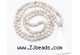 GMN8405 8mm, 10mm white crazy agate 27, 54, 108 beads mala necklace with tassel