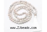 GMN8405 8mm, 10mm white crazy agate 27, 54, 108 beads mala necklace with tassel