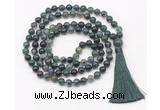 GMN8406 8mm, 10mm moss agate 27, 54, 108 beads mala necklace with tassel