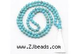 GMN8411 8mm, 10mm blue howlite 27, 54, 108 beads mala necklace with tassel