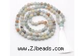 GMN8425 8mm, 10mm matte amazonite 27, 54, 108 beads mala necklace with tassel