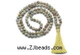 GMN8428 8mm, 10mm matte rhyolite 27, 54, 108 beads mala necklace with tassel