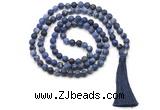 GMN8430 8mm, 10mm matte sodalite 27, 54, 108 beads mala necklace with tassel