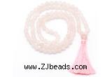 GMN8439 8mm, 10mm matte rose quartz 27, 54, 108 beads mala necklace with tassel