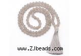 GMN8442 8mm, 10mm matte grey agate 27, 54, 108 beads mala necklace with tassel