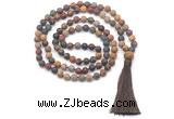 GMN8450 8mm, 10mm matte picasso jasper 27, 54, 108 beads mala necklace with tassel