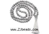 GMN8452 8mm, 10mm matte grey picture jasper 27, 54, 108 beads mala necklace with tassel