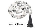GMN8463 8mm, 10mm black rutilated quartz 27, 54, 108 beads mala necklace with tassel