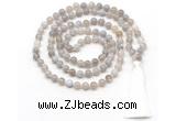 GMN8491 8mm, 10mm grey banded agate 27, 54, 108 beads mala necklace with tassel