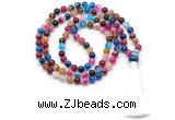 GMN8496 8mm, 10mm colorful banded agate 27, 54, 108 beads mala necklace with tassel