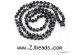 GMN8499 8mm, 10mm black banded agate 27, 54, 108 beads mala necklace with tassel