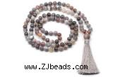 GMN8506 8mm, 10mm Botswana agate 27, 54, 108 beads mala necklace with tassel