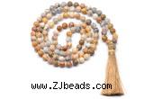 GMN8507 8mm, 10mm yellow crazy agate 27, 54, 108 beads mala necklace with tassel