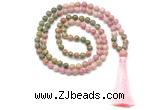 GMN8551 8mm, 10mm unakite & pink wooden jasper 108 beads mala necklace with tassel