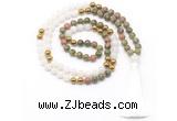 GMN8553 8mm, 10mm unakite, white jade & hematite 108 beads mala necklace with tassel