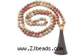 GMN8556 8mm, 10mm matte picture jasper, red jasper & hematite 108 beads mala necklace with tassel