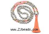 GMN8557 8mm, 10mm dalmatian jasper, cherry quartz & hematite 108 beads mala necklace with tassel