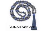 GMN8558 8mm, 10mm black labradorite & lapis lazuli 108 beads mala necklace with tassel