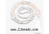 GMN8559 8mm, 10mm matte rose quartz & matte white howlite 108 beads mala necklace with tassel