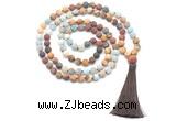 GMN8568 8mm, 10mm matte mixed amazonite & jasper 108 beads mala necklace with tassel