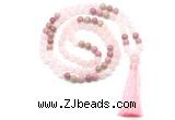 GMN8580 8mm, 10mm rose quartz & pink wooden jasper 108 beads mala necklace with tassel