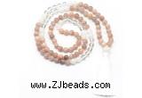 GMN8584 8mm, 10mm sunstone, white crystal & white jade 108 beads mala necklace with tassel