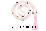 GMN8610 Hand-knotted 7 Chakra 8mm, 10mm rose quartz 108 beads mala necklace with tassel