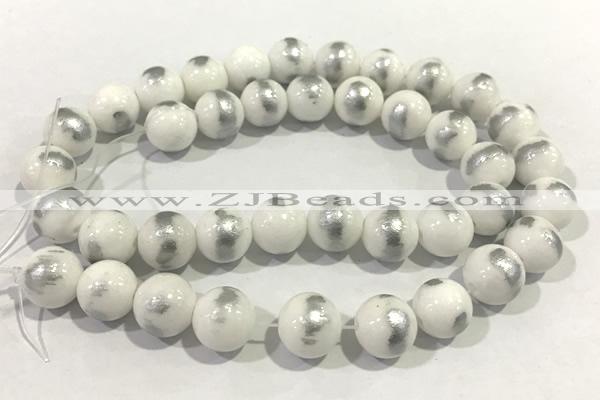 JADE449 15 inches 4mm round silvery jade gemstone beads