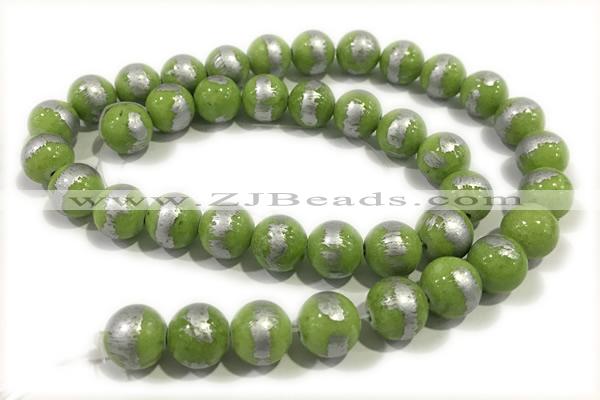 JADE547 15 inches 10mm round silvery jade gemstone beads
