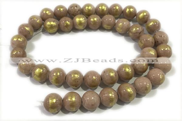 JADE574 15 inches 4mm round golden jade gemstone beads
