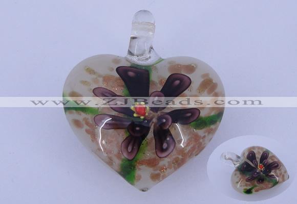 LP10 16*32*38mm heart inner flower lampwork glass pendants