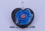 LP15 15*30*38mm heart inner flower lampwork glass pendants