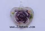 LP24 11*37*45mm heart inner flower lampwork glass pendants