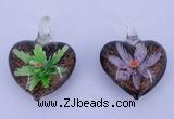 LP29 16*32*42mm heart inner flower lampwork glass pendants