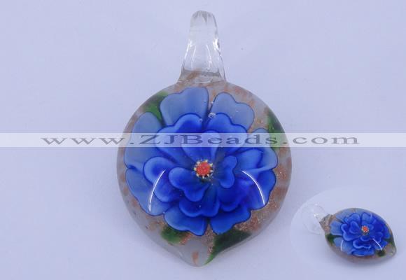 LP35 14*30*45mm heart inner flower lampwork glass pendants