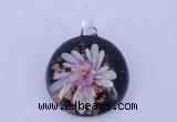LP44 14*33*45mm flat round inner flower lampwork glass pendants