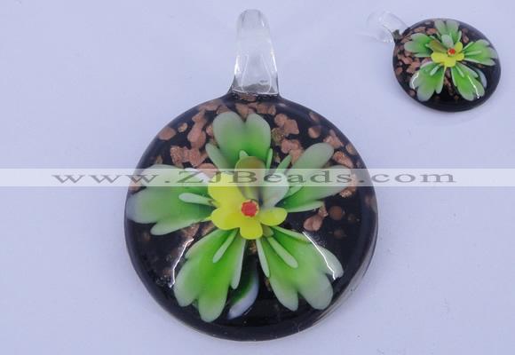 LP48 13*34*48mm flat round inner flower lampwork glass pendants