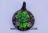 LP51 13*33*45mm flat round inner flower lampwork glass pendants