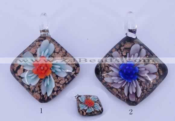 LP55 12*38*48mm diamond inner flower lampwork glass pendants