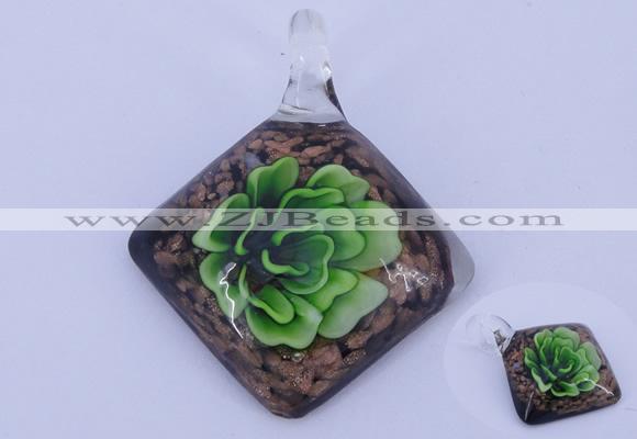 LP61 12*40*48mm diamond inner flower lampwork glass pendants