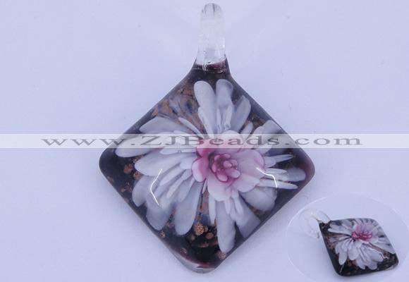 LP62 12*39*50mm diamond inner flower lampwork glass pendants