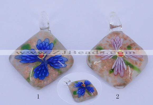 LP68 12*38*48mm diamond inner flower lampwork glass pendants