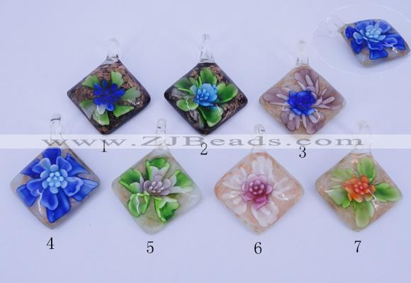 LP70 12*38*48mm diamond inner flower lampwork glass pendants