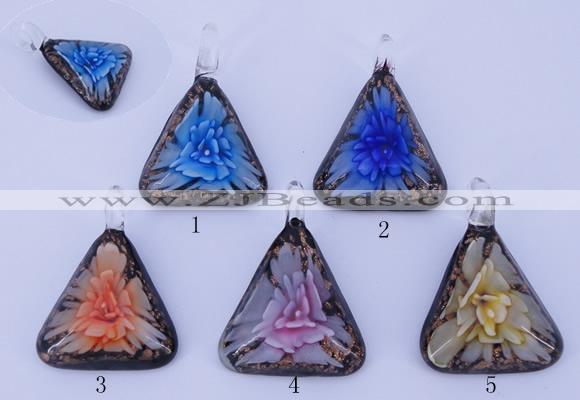 LP73 11*33*47mm triangle inner flower lampwork glass pendants