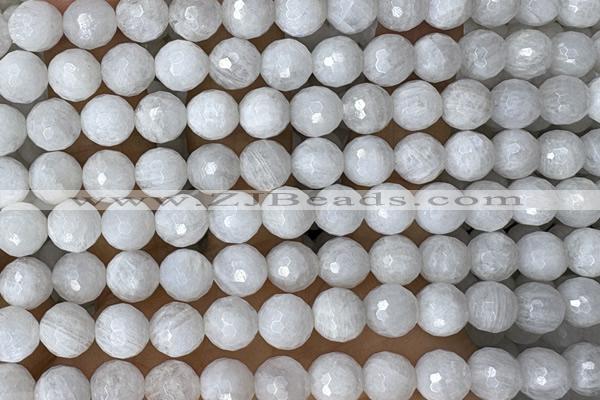 MOON26 15 inches 8mm faceted round natural white moonstone beads
