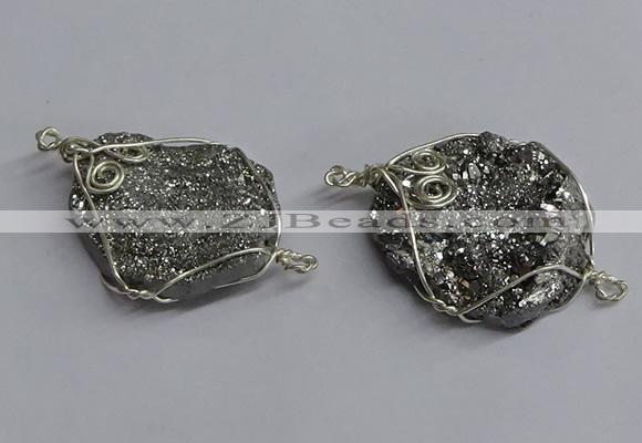 NGC1319 25*30mm - 30*35mm freeform plated druzy agate connectors