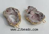 NGC137 30*40mm - 35*45mm freeform plated druzy agate connectors