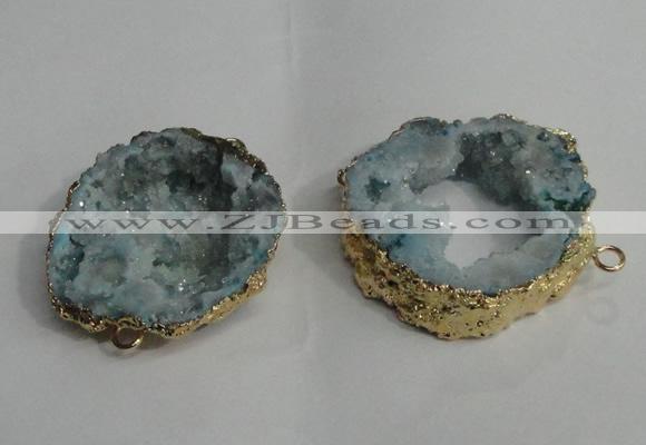 NGC139 30*40mm - 35*45mm freeform plated druzy agate connectors