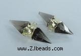 NGC348 18*30mm - 15*45mm faceted bicone smoky quartz connectors